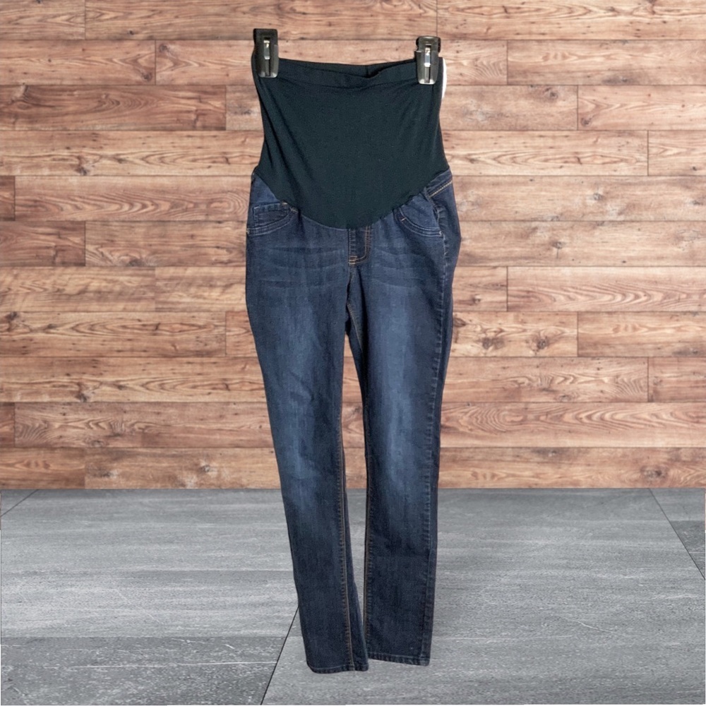 Haute Mama Dark Blue Maternity Jeans w Back Button Flap Pockets Wm S